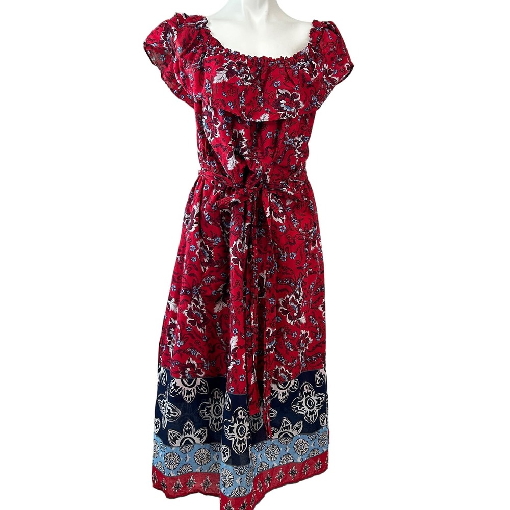 Lane Bryant Red and Blue Floral Midi Dress